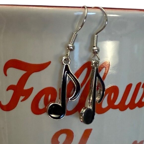 Music Note Dangle Earrings Black Silver Musical Charm Jewelry Singer Pianist - Picture 2 of 4